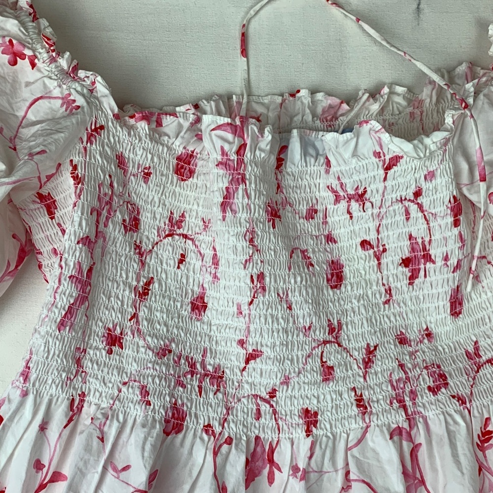 Hill House Floral Midi Dress - White with Pink Print - Picture 7 of 10